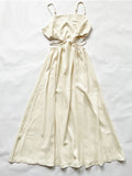 goosudu Spaghetti Strap Waist Hollow Out Beige Summer Maxi Long Dress Solid Elegant Backless Sundress Casual Women Dress