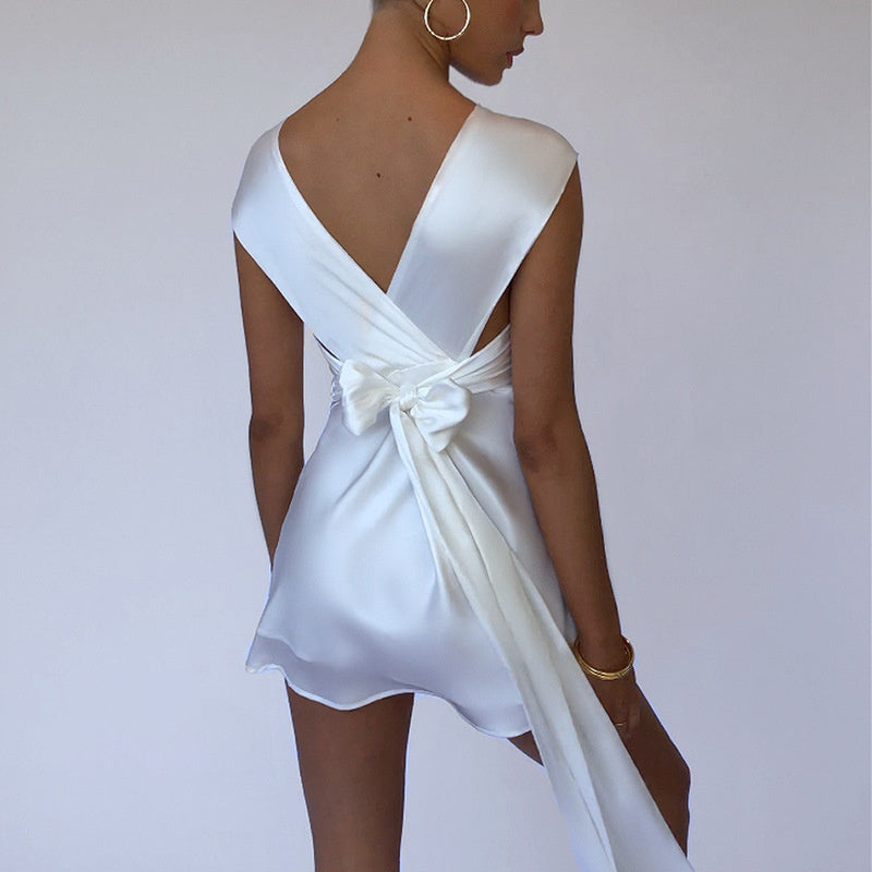 Goosudu  Sexy Hollow Out Bandage Women Dress White Asymmetrical High Waist Mini Dress Women Spring Skinny Fashion Streetwear