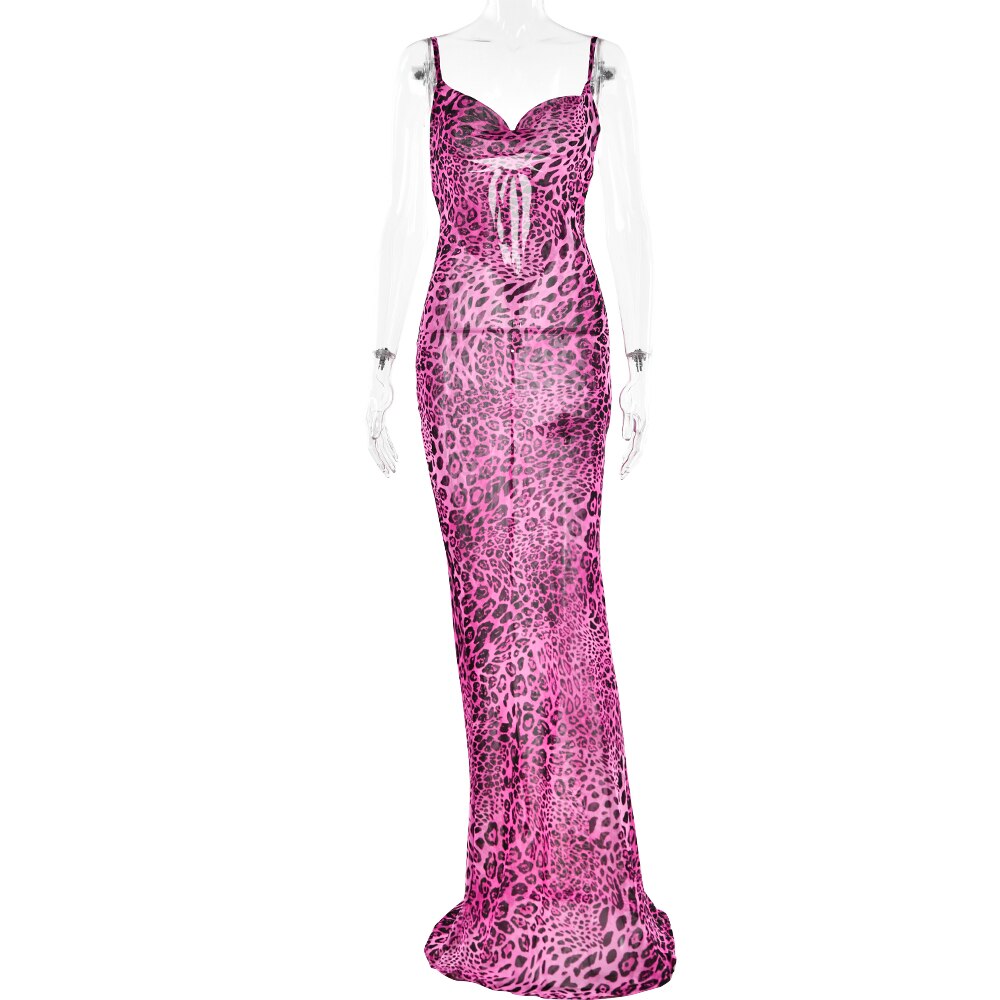 Leopard Print V-Neck Sexy Bodycon Long Dress Women Lace Up Backless Summer Dresses Female Straps Party Beach Vestidos