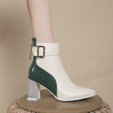 goosudu High Heel Women's Boots Autumn Fashion PU Leather Pointed Toe Ankle Boots Party Zipper Luxury High Heels Pumps Zapatos