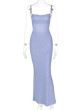 Flower Print Slip Sleeveless Backless Slim Sexy Maxi Dress Spring Women Elegant Streetwear Party Clothing Concise