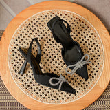 goosudu Summer Ladies Elegant Slingback Shoes Fashion Crystal Bow-knot Women Sandal Thin High Heel Pointed Toe Mules Pumps