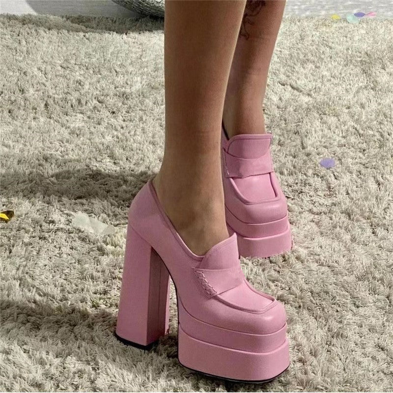goosudu Women High Heel Platform Hoof Heels Loafers Women Pumps New Square Toe Fashion Shoes Plus Size Shoes Sexy Dress Shoes