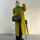 Lautaro Spring Autumn Long Green Oversized Trench Coat for Women Single Button Loose Luxury Casual Overcoat Korean Fashion