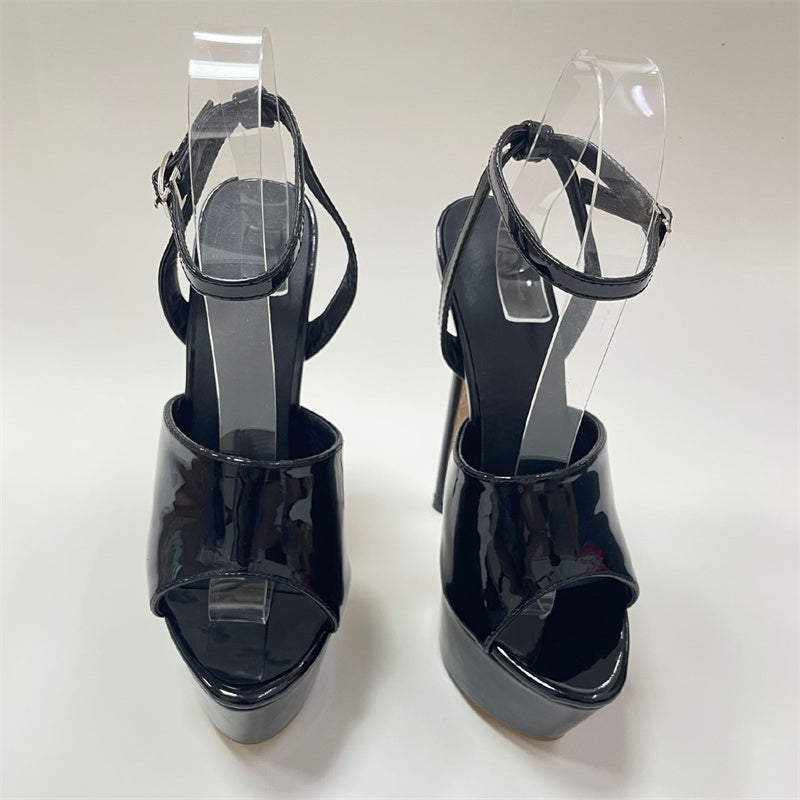 goosudu Summer 16 CM Super High Heels Sandals Women Platform Pumps Fashion Open Toe Buckle Strap Ladies Party Stripper Shoes Black