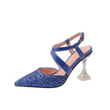 Sandals Women Glitter Clear High Heels Pointed Cross Strap Slingback Lady Shoe Ankle Strap Buckle Party Pumps Bride Big Size 43