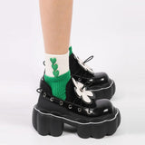 goosudu Womens Lolita Flowers Bowknot Gothic Punk Shoes Creepers Pumps Japanese Harajuku Platform Girls Round Toe New