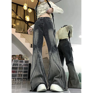 Women Black Gothic Jeans Harajuku Y2k 90s Aesthetic Vintage Fashion Denim Trousers 2000s Wide Jean Pants Trashy Emo Clothes