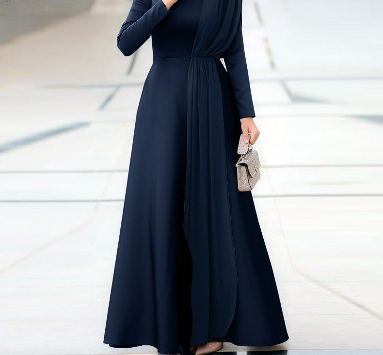 Goosudu Spring Fashion Solid Sundress Women Casual Long Sleeve O Neck Kaftan Elegant Party Hijab Dress Islamic Clothing Robe