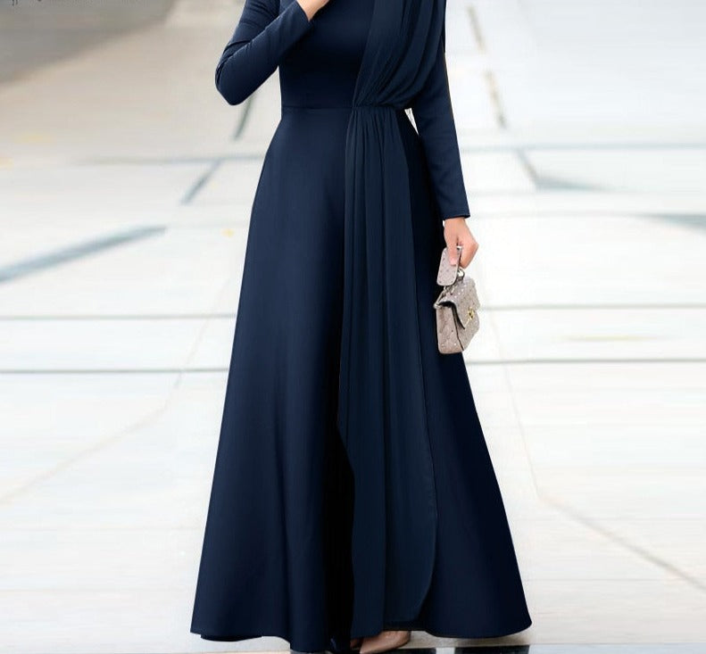 Goosudu Spring Fashion Solid Sundress Women Casual Long Sleeve O Neck Kaftan Elegant Party Hijab Dress Islamic Clothing Robe