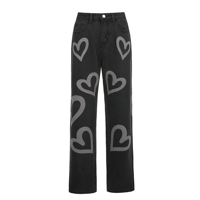 Love graffiti casual jeans high waisted jeans women women clothing  Casual  LOOSE streetwear y2k style joggers summer