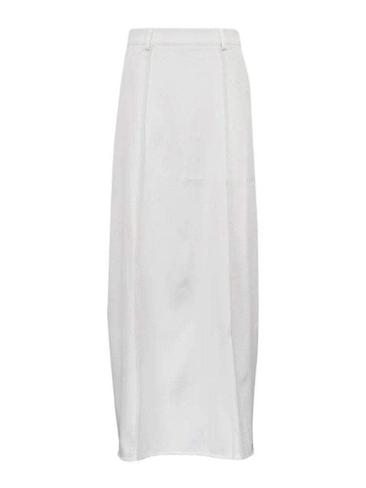 White High Waist Patchwork Long Skirt For Women Loose Casual Pocket Elegant Solid Fashion Summer Female Maxi Skirt