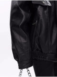 Spring Autumn Oversized Cool Windproof Thick Black Pu Leather Jacket Women Zip Up Luxury Designer Unisex Clothes