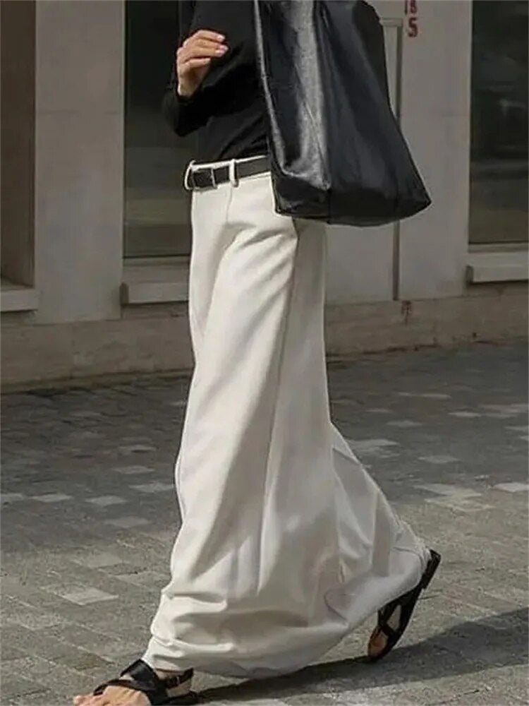 White High Waist Patchwork Long Skirt For Women Loose Casual Pocket Elegant Solid Fashion Summer Female Maxi Skirt