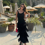 Knit Sleeveless Dress Women Green Sexy Backless U-neck Long Dresses Female  Summer Fashion Beach Holiday Lady