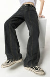 Winter Vintage Navy Blue High Waist Women Jeans American Fashion Streetwear Wide Leg Jean Female Trouser Straight Denim Pants