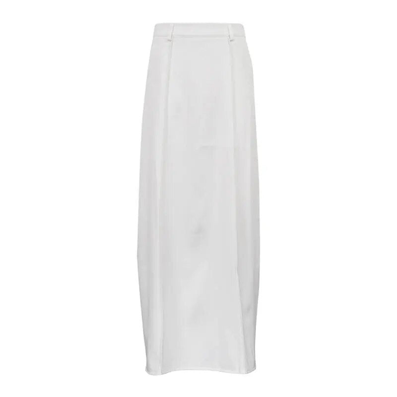 White High Waist Patchwork Long Skirt For Women Loose Casual Pocket Elegant Solid Fashion Summer Female Maxi Skirt