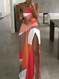 Summer Women High Slit One Shoulder Maxi Dress Party Dress Outfits