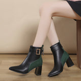 goosudu High Heel Women's Boots Autumn Fashion PU Leather Pointed Toe Ankle Boots Party Zipper Luxury High Heels Pumps Zapatos