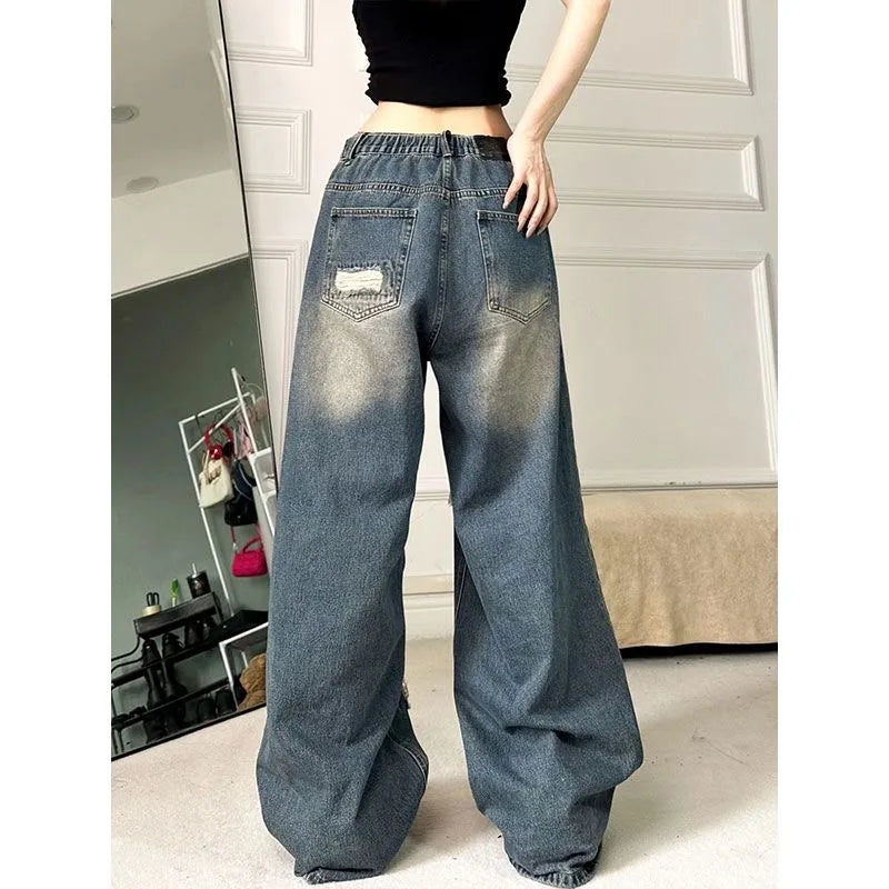 Ripped Baggy Jeans For Women Summer streetwear Fashion High Waist Boyfriend Jeans For Women Gothic Denim Pants Woman