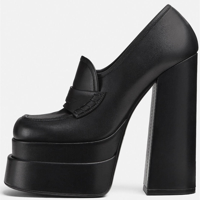 goosudu Women High Heel Platform Hoof Heels Loafers Women Pumps New Square Toe Fashion Shoes Plus Size Shoes Sexy Dress Shoes