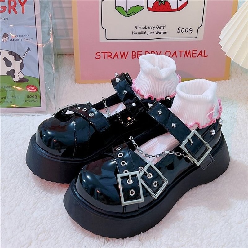 goosudu  Mary Jane Shoes Sweet Cute Women Pumps Wedge Heels Platform Shoes Women Gothic Girls Lolita Punk Shoes High Heels Plus Size 43