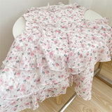 Goosudu Fairy Dress Holiday Irregular Floral Dress Square Collar Women's Spring Long Sleeved Princess Slim Fairy Dress Ruffle Short Dress Vacation