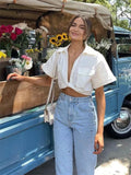 goosudu  Women's Crop Top Collared Short Sleeve Shirt Women Summer Knotted Linen Blouse Woman Streetwear Casual Blouses