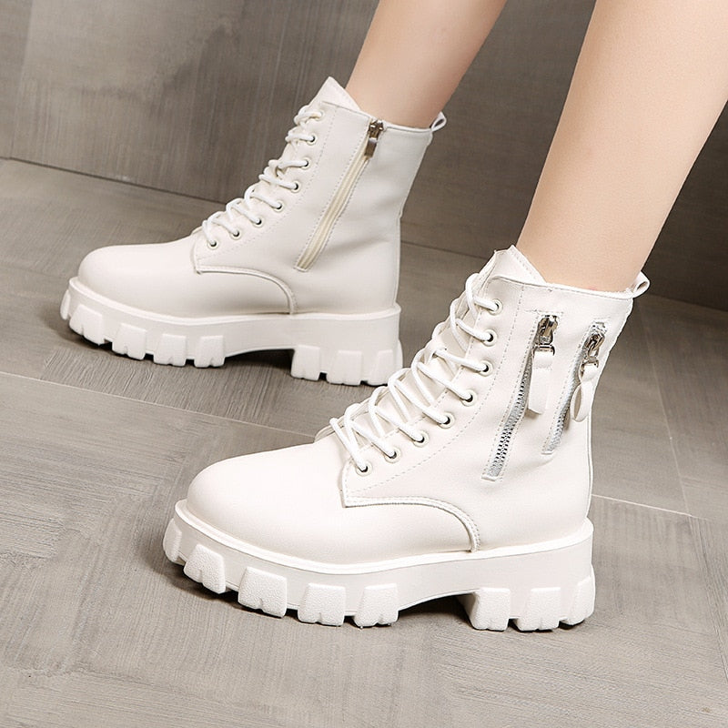 Pofulove Black Boots Winter Shoes Women Ankel Boots Goth Shoes Platform Boots Snow Booties Woman Warm Botas Fall Flat Zapatos