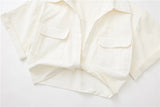 goosudu  Women's Crop Top Collared Short Sleeve Shirt Women Summer Knotted Linen Blouse Woman Streetwear Casual Blouses