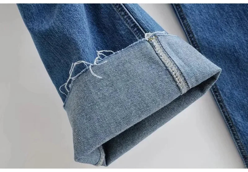 Ripped Jeans For Women  Streetwear Straight Denim Pants High Waist Long Denim Trousers Women Hollow Out Jeans