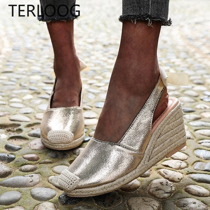 Summer Women High Wedge Heels Espadrille Soled Sandals Slippers Shoes Female Bowknot Gladiator Slingback Sandals Slippers Shoes