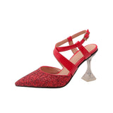 Sandals Women Glitter Clear High Heels Pointed Cross Strap Slingback Lady Shoe Ankle Strap Buckle Party Pumps Bride Big Size 43