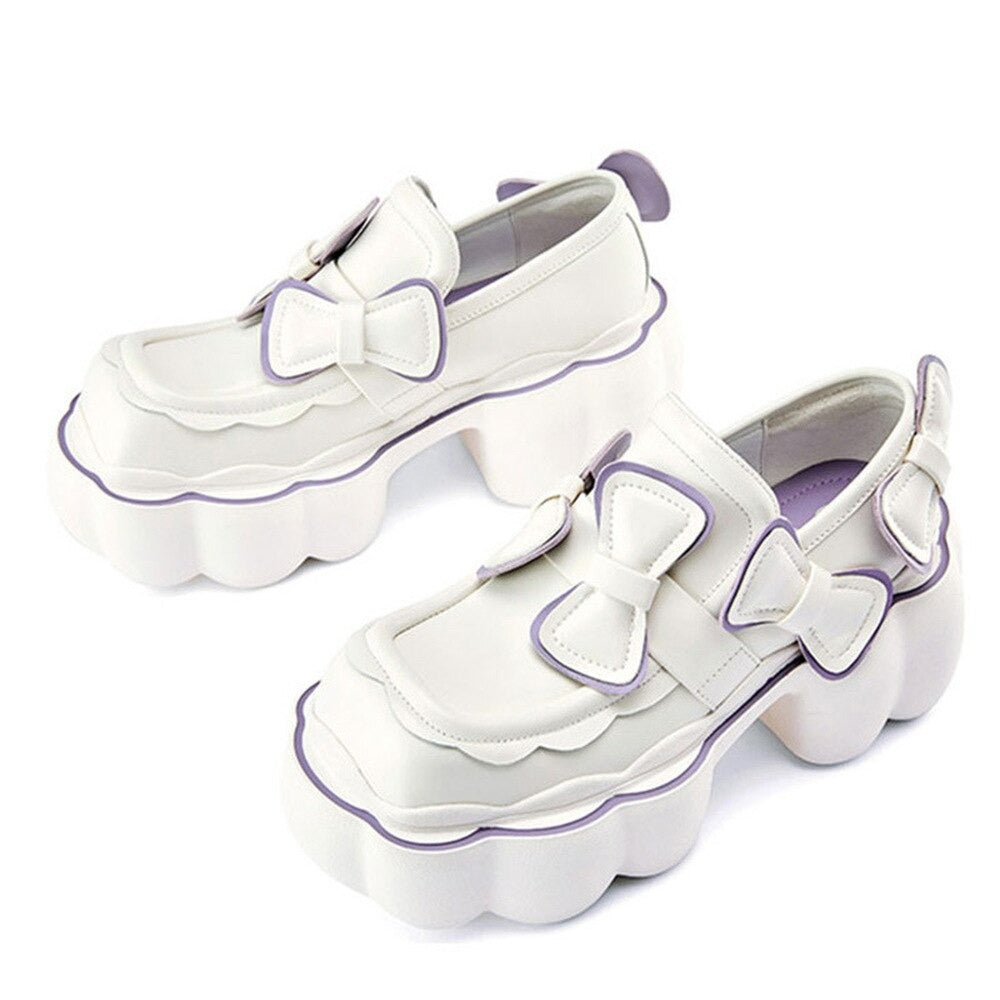 goosudu Womens Lolita Flowers Bowknot Gothic Punk Shoes Creepers Pumps Japanese Harajuku Platform Girls Round Toe New