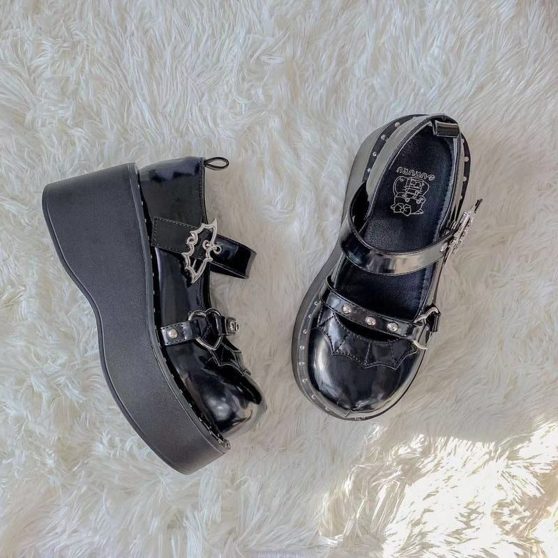 goosudu  Mary Jane Shoes Sweet Cute Women Pumps Wedge Heels Platform Shoes Women Gothic Girls Lolita Punk Shoes High Heels Plus Size 43