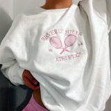 Black Friday Tennis Athletics Letters Embroidered Sweatshirts Women White Loose Spring Pullover Long Sleeve Retro Thin Cotton Casual Jumpers