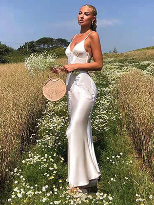 Sexy V-Neck Backless Split Maxi Dress Sleeveless Solid Tunics Bodycon Vestido Pack Buttock Summer Evening Dresses Women