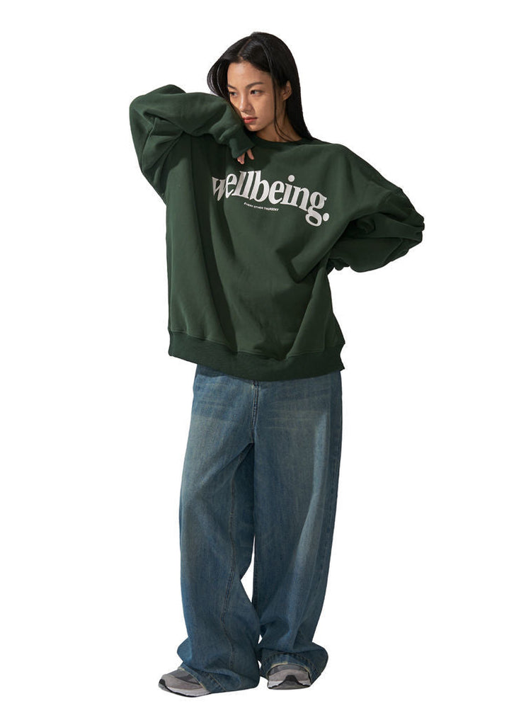 goosudu Dark Green Letter Printing Sweatshirt Women Crewneck Long Sleeve Loose High Street Harajuku Hoodies Korean Fashion Autumn Winter