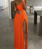 Summer Women High Slit One Shoulder Maxi Dress Party Dress Outfits