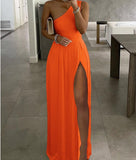 Summer Women High Slit One Shoulder Maxi Dress Party Dress Outfits