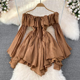 Fairy Dress  Holiday Irregular Long Sleeve Beach dress summer Ruffle sexy Off Shoulder female high waist chic women short dresses  Sundress