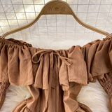 Fairy Dress  Holiday Irregular Long Sleeve Beach dress summer Ruffle sexy Off Shoulder female high waist chic women short dresses  Sundress