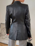 Goosudu  Autumn New Leather Blazer Jacket Women Spring PU Single Button Coat Fit Waist Motorcycle Fashion Jackets Street Outwear