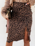 Midi Skirt Women Leopard Spring Lace Up Slit Bodycon High Waist Drawstring Printed Sexy Skirt Casual Office Female Skirt