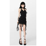 Summer Women's Suspender Dress Sleeveless Holiday Romantic Sexy Style Korean Fashion Irregular Black Chiffon Short Skirt Dress