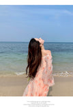 Holiday Pink Beach Dress Long Sleeve Floral Dress Women's Summer A-line Midi Princess Sweet Fairy Dress Sundress Femme Robe