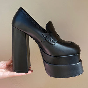 goosudu Women High Heel Platform Hoof Heels Loafers Women Pumps New Square Toe Fashion Shoes Plus Size Shoes Sexy Dress Shoes