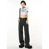Winter Vintage Navy Blue High Waist Women Jeans American Fashion Streetwear Wide Leg Jean Female Trouser Straight Denim Pants