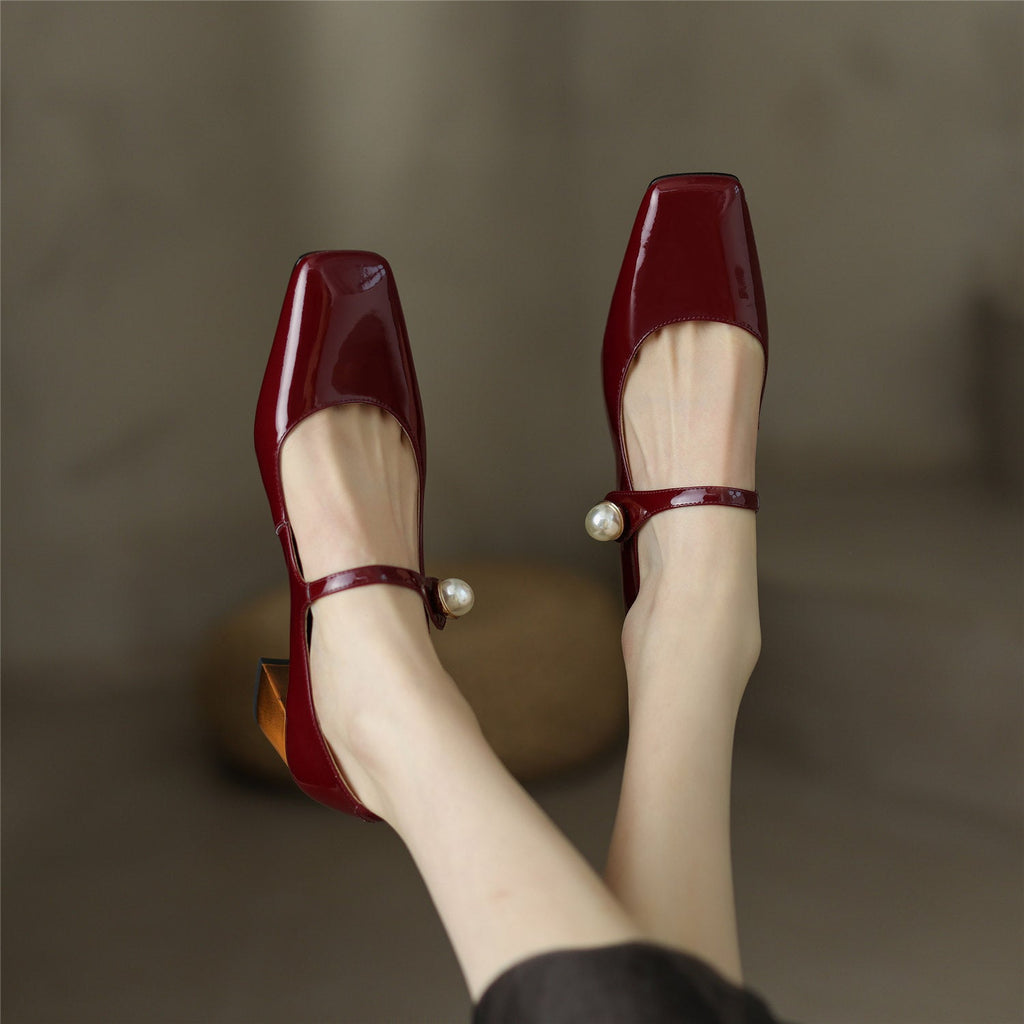 goosudu  Mary Jane High Heels Women Sheepskin Patent Leather Pumps Pigskin Lining and Sheepskin Insole Lolita Girl Shoes Big Size 42