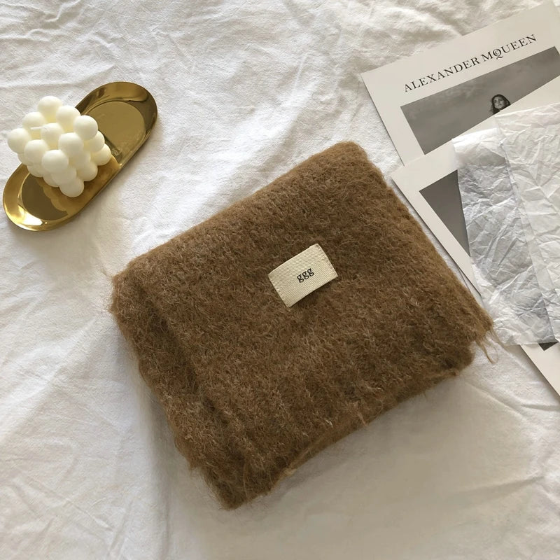 Fashion Pure Color Winter Warm Kniited Scarf for Women Korean Style  Neckercheif Girls Skinny Cashmere Scarfs For Women